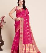 Pink woven self design kota doria kota doria saree with blouse