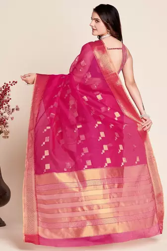 Pink woven self design kota doria kota doria saree with blouse