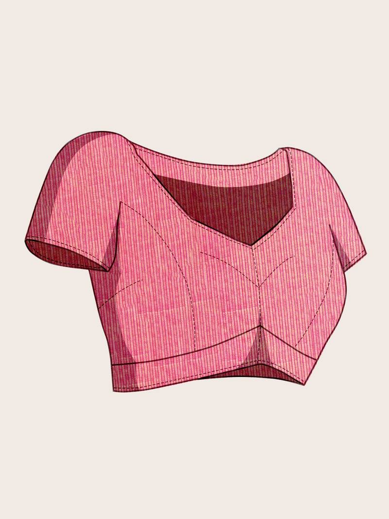 Pink woven self design kota doria kota doria saree with blouse