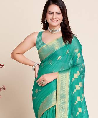 Rama woven self design kota doria kota doria saree with blouse 2