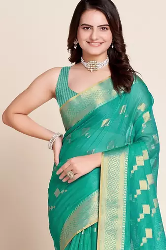 Rama woven self design kota doria kota doria saree with blouse