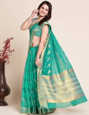 Rama woven self design kota doria kota doria saree with blouse 3