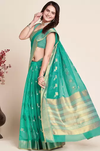 Rama woven self design kota doria kota doria saree with blouse