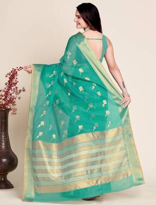Rama woven self design kota doria kota doria saree with blouse 4