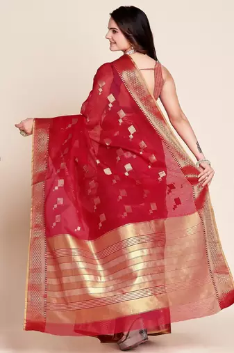 Red woven self design kota doria kota doria saree with blouse