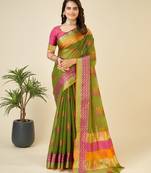 Mehendi woven self design kota doria kota doria saree with blouse