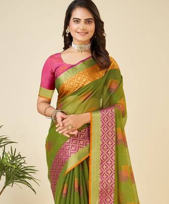 Mehendi woven self design kota doria kota doria saree with blouse 2