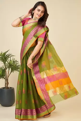 Mehendi woven self design kota doria kota doria saree with blouse