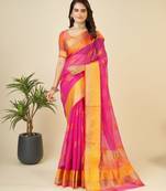 Pink woven self design kota doria kota doria saree with blouse
