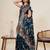 Blue floral print satin paithani saree with blouse