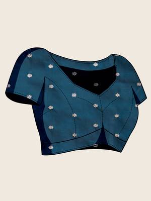 Blue floral print satin paithani saree with blouse 5