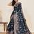 Navy blue floral print satin paithani saree with blouse