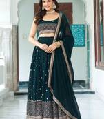 Deep Green Embroidery With Multi Thread & Sequence Fox Georgette Lehanga Choli SetWork 