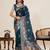 Blue floral print woven satin paithani saree with blouse