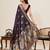 Dark purple floral print woven satin paithani saree with blouse