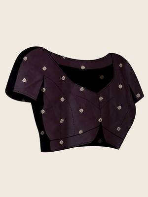 Dark purple floral print woven satin paithani saree with blouse 5