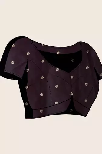 Dark purple floral print woven satin paithani saree with blouse