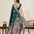 Teal blue floral print woven satin paithani saree with blouse