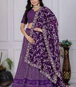 Purple Color Embroidery With Multi Thread & Sequence Work Fox Georgette Lehanga Choli Set