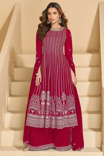 D pink faux georgette free size stitched plazzo suit with sequence work