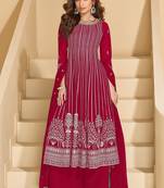 D pink faux georgette free size stitched plazzo suit with sequence work