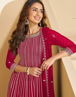 D pink faux georgette free size stitched plazzo suit with sequin  2