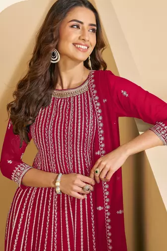 D pink faux georgette free size stitched plazzo suit with sequin 