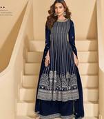 Navy faux georgette free size stitched plazzo suit with sequence work