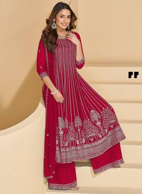 D pink faux georgette free size stitched plazzo suit with sequin  3