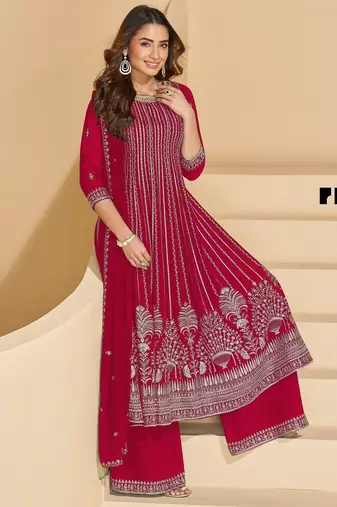 D pink faux georgette free size stitched plazzo suit with sequin 