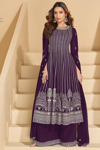 Violet faux georgette free size stitched plazzo suit with sequence work
