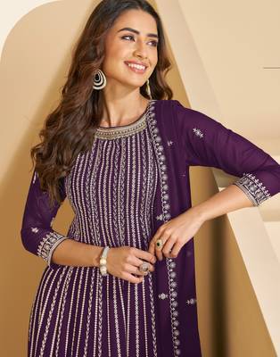 Violet faux georgette free size stitched plazzo suit with sequin  2