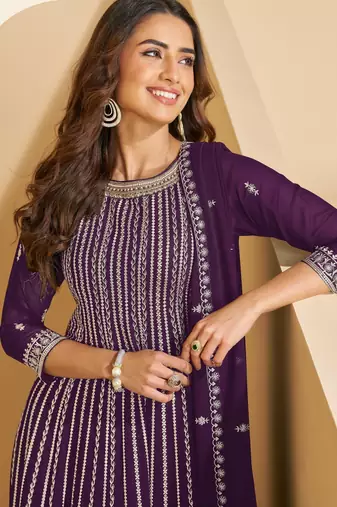 Violet faux georgette free size stitched plazzo suit with sequin 