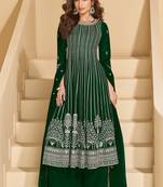 green faux georgette free size stitched plazzo suit with sequence work