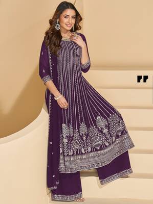 Violet faux georgette free size stitched plazzo suit with sequin  3