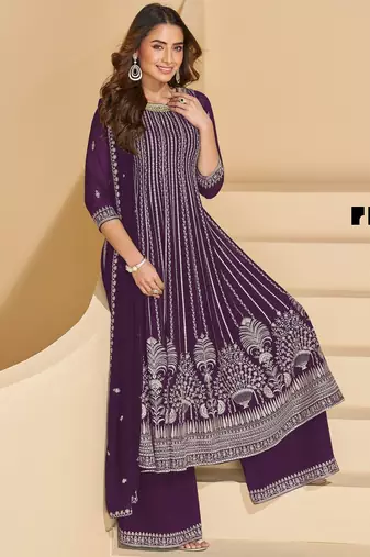 Violet faux georgette free size stitched plazzo suit with sequin 