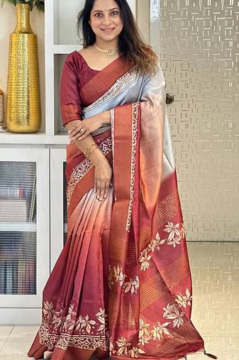 Soft tussar silk sarees with beautiful digital print with tassels
