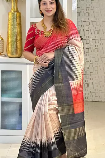 Soft tussar silk sarees with beautiful digital print with tassels