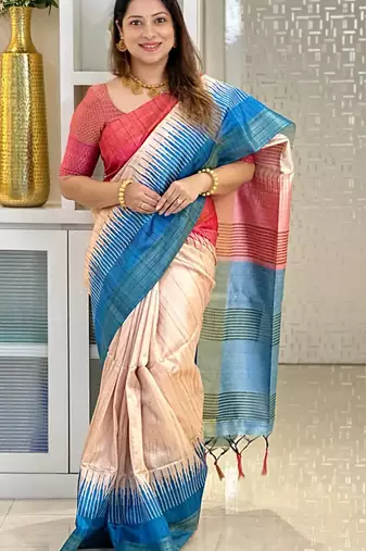 Soft tussar silk sarees with beautiful digital print with tassels