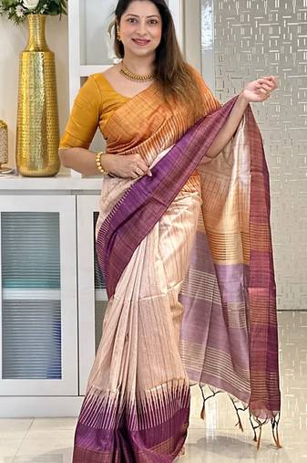 Soft tussar silk sarees with beautiful digital print with tassels