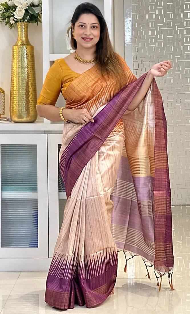 Soft tussar silk sarees with beautiful digital print with tassels