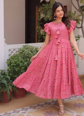 Pink cotton with embroidered work stitched kurti for women 1
