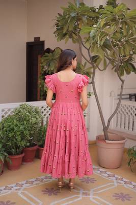 Pink cotton with embroidered work stitched kurti for women 3