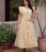 Cream cotton with embroidered work stitched kurti for women