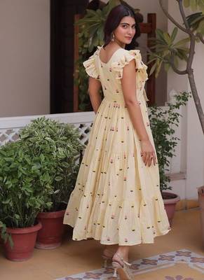 Cream cotton with embroidered work stitched kurti for women 2
