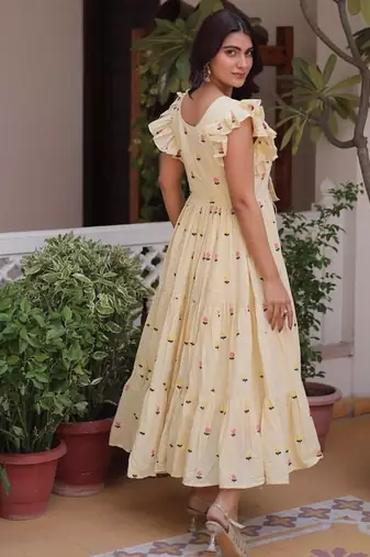 Cream cotton with embroidered work stitched kurti for women