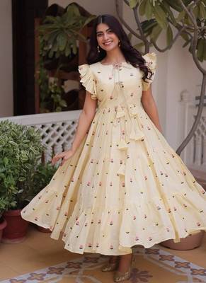 Cream cotton with embroidered work stitched kurti for women 4