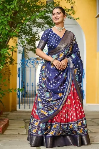 Blue Color Print Work Jacquard Lehanga Choli Set