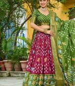 Green Color Print Work Jacquard Lehanga Choli Set