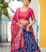 Rani Pink Color Print Work Jacquard Lehanga Choli Set